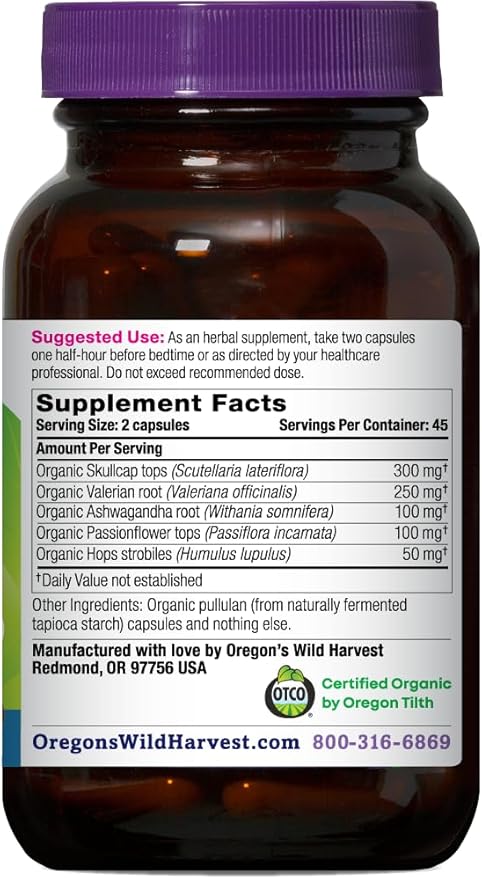 Oregon's Wild Harvest Sleep Better Capsules – Organic Vegan Herbal Sleep Supplement – Non-GMO Gluten-Free USDA Certified – 90 Capsules
