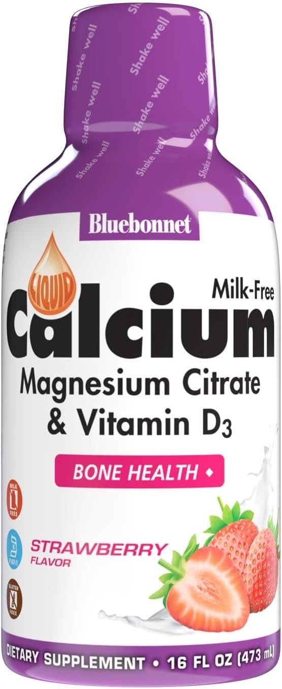 Bluebonnet Nutrition Liquid Calcium Magnesium Citrate &amp Vitamin D3 Daily Bone Support Supplement - Strawberry &amp Mixed Berry Bundle