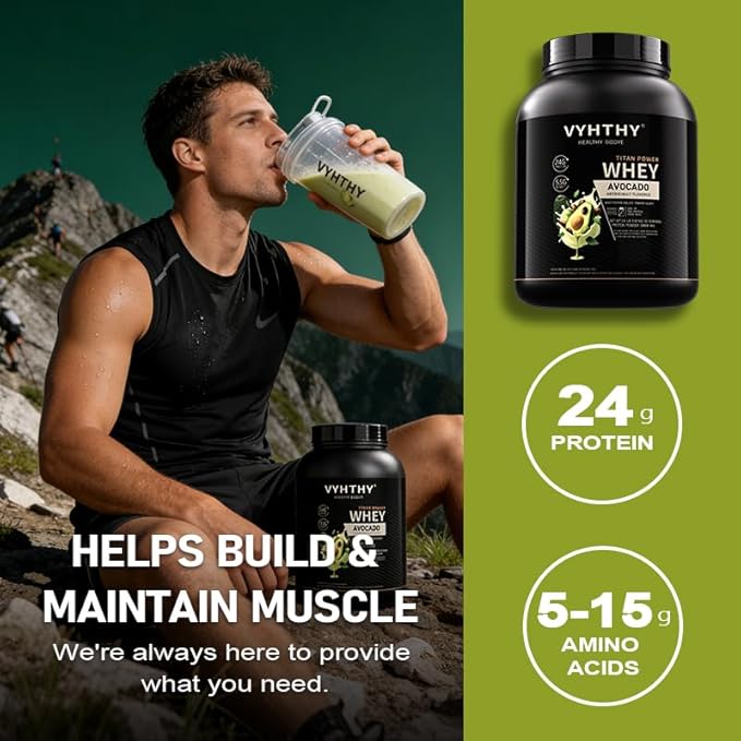 Avocado Flavored Whey Protein Powder 24g Protein per Serving Fast-Absorbing Concentrated whey Protein Low Sugar Gluten-Free Natural Flavor3.5lbs(56oz)