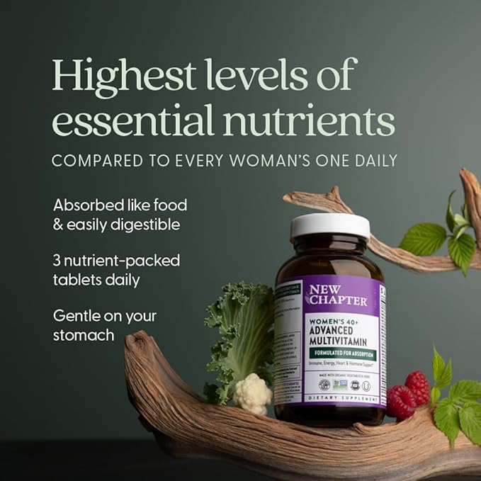 New Chapter Women's Multivitamin 40+ Advanced Formula for Heart Hormone Immune &amp Energy Support Higher Levels of Whole-Food Fermented B Vitamins +D3 Made with Organic Non-GMO Ingredients 96 C