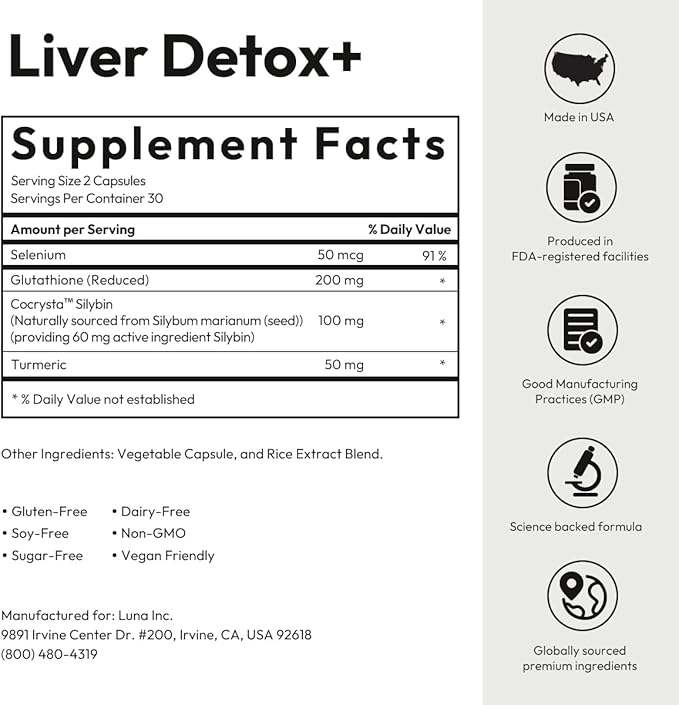 BIGVITA CoCrystal Liver Detox+ | 16x Absorption with Cocrysta™ Silybin | Glutathione Turmeric Selenium Milk Thistle | Detox &amp Repair Formula for Energy Daily Liver Health – 60 Capsules