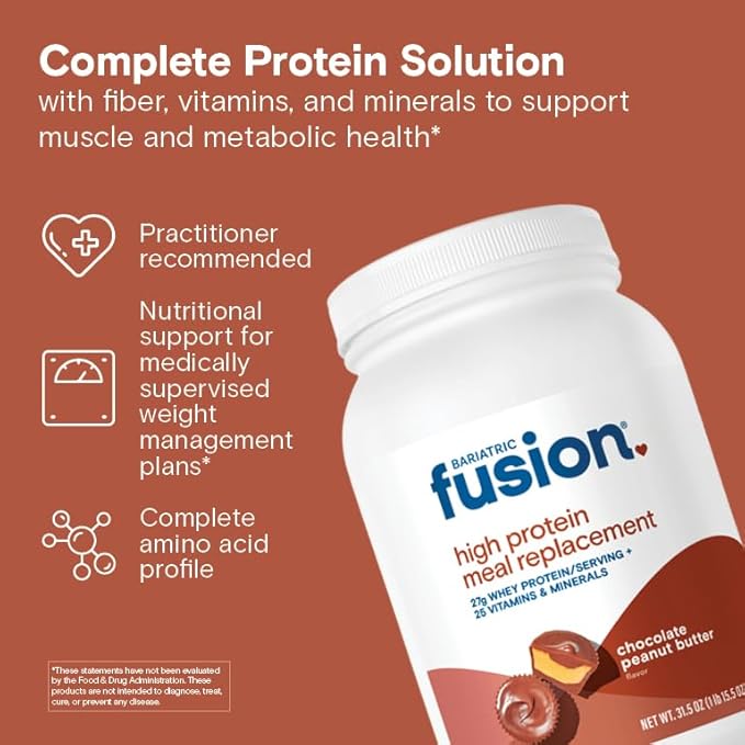 Bariatric Fusion Meal Replacement Protein 21 Serving Tub Chocolate Peanut Butter for Bariatric Surgery Patients Including Gastric Bypass &amp Sleeve Gastrectomy