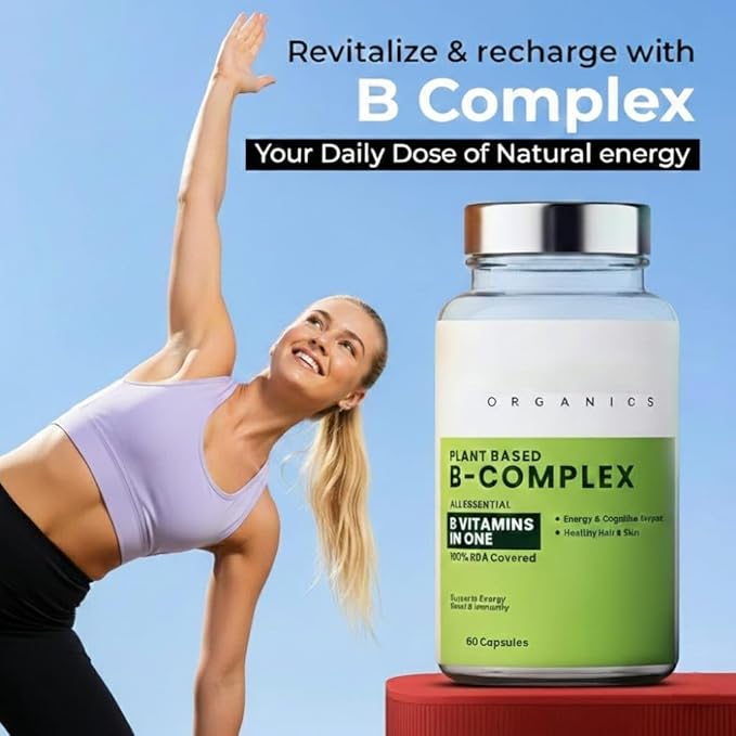 Plant Based Vitamin B-Complex - All essentail B Vitamins in One | Hair Growth Boosts Energy &amp Immunity - 60 Veg Capsules