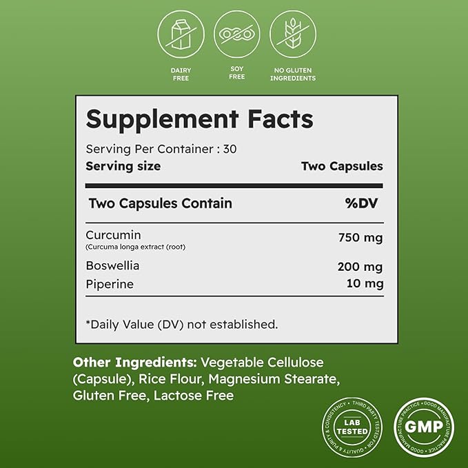 Turmeric Curcumin 750mg Natural Support for Joint – Non-GMO – 60 Capsules