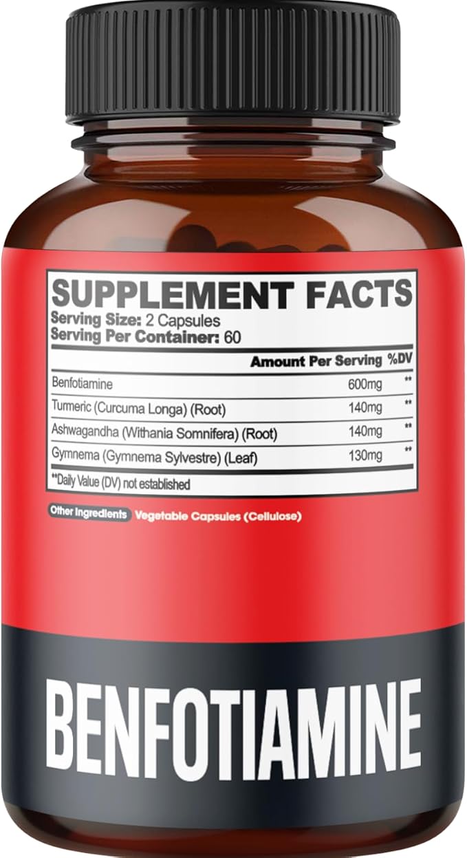 agobi 4in1 Benfotiamine Supplement - 2 Months for Digestion Energy Production &amp Immune - Plus Turmeric Curcumin Root Ashwagandha Root &amp Organic Gymnema Sylvestre - 120 Capsules