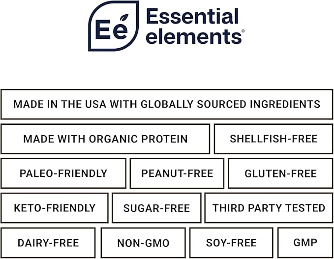 Essential Elements Plant-Based Organic Protein Powder - Creamy Chocolate Flavor - Vegan Sugar-Fee &amp Keto-Friendly - Yellow Pea &amp Sacha Inchi Protein Blend - 20 Servings