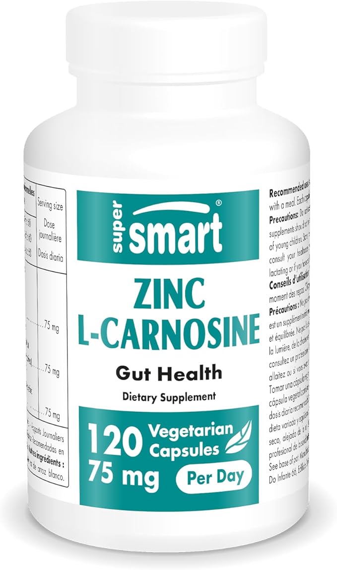 Supersmart - Zinc L-Carnosine + Betaine HCl Bundle (Gastric Health) | Non-GMO &amp Gluten Free - Vegetarian Capsules