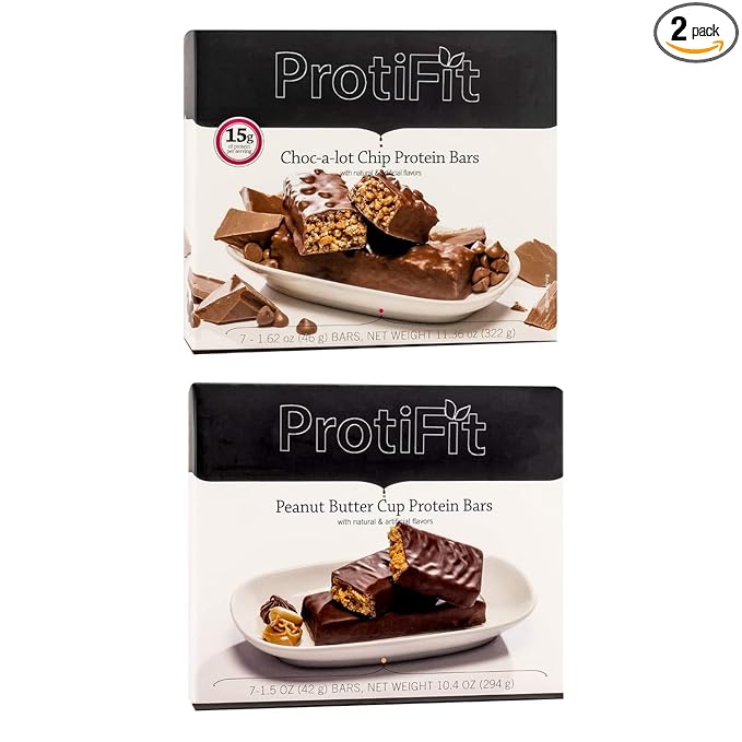 PROTIFIT - Low Calorie Choc-A-Lot Chip &amp Peanut Butter Cup Protein Bar 2 Pack High Protein 15g Protein Low Carb Low Sugar Ideal Protein Compatible 7 Servings Per Box (2 Pack)