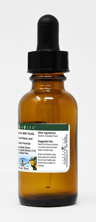 Terravita Dandelion Milk Thistle Leaf and Seed and Kudzu Formula Glycerite Liquid Extract (1:5) - Chocolate Flavored (1 oz ZIN: 523619)