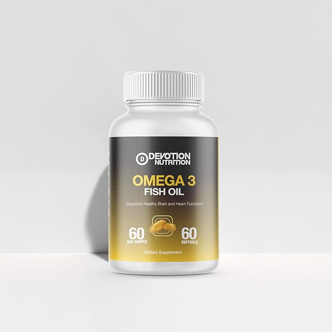 Devotion Nutrition Omega-3 Fish Oil Softgels – 720 mg EPA &amp DHA per Softgel – Heart Brain &amp Joint Support – High Potency Fish Oil – 60 Softgels – Gluten Free – Made in USA
