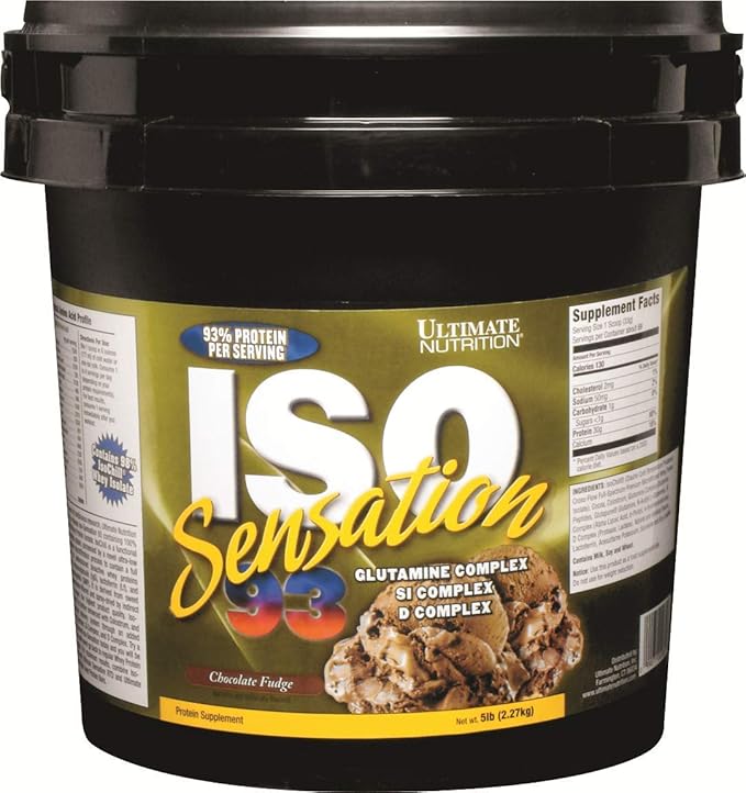 Ultimate Nutrition Iso Sensation 93 with Glutamine Whey Protein Isolate Powder 30 Grams of Protein Low Carb Protein Shakes Keto Friendly 5 Pounds Chocolate Fudge Flavoured