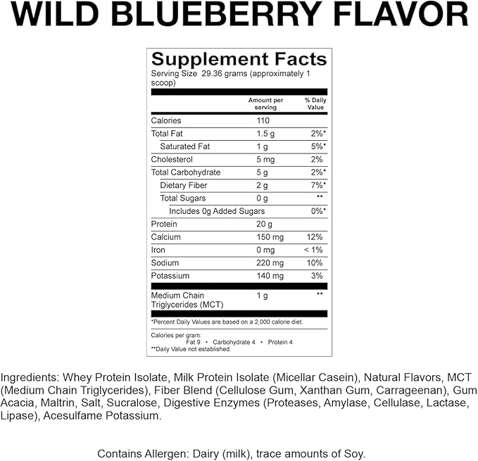 Devotion Nutrition Protein Powder Blend Wild Blueberry 12 Single Serve Packets 20g Whey and Micellar Protein No Added Sugar Keto-Friendly with 1g MCT Gluten-Free Kosher