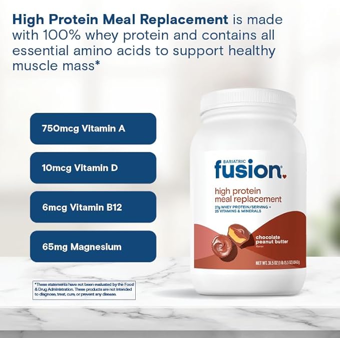 Bariatric Fusion Meal Replacement Protein 21 Serving Tub Chocolate Peanut Butter for Bariatric Surgery Patients Including Gastric Bypass &amp Sleeve Gastrectomy
