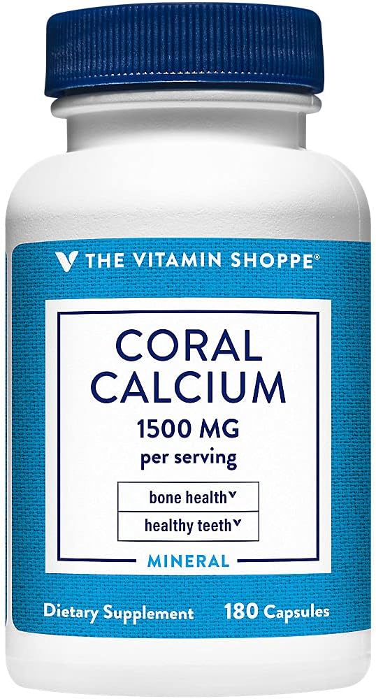 The Vitamin Shoppe Coral Calcium 1500MG - Eco Safe Source of Calcium Magnesium &amp Trace Minerals to Support Healthy Bones and Teeth (180 Capsules)
