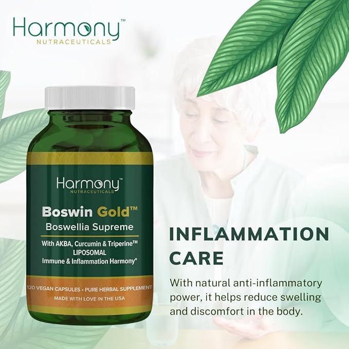 Harmony Nutraceuticals Boswin Gold Liposomal - Highest Potency Maximum Bioactivity Dr. Gumman's Clinical Grade Synergized with Turmeric &amp Triperine