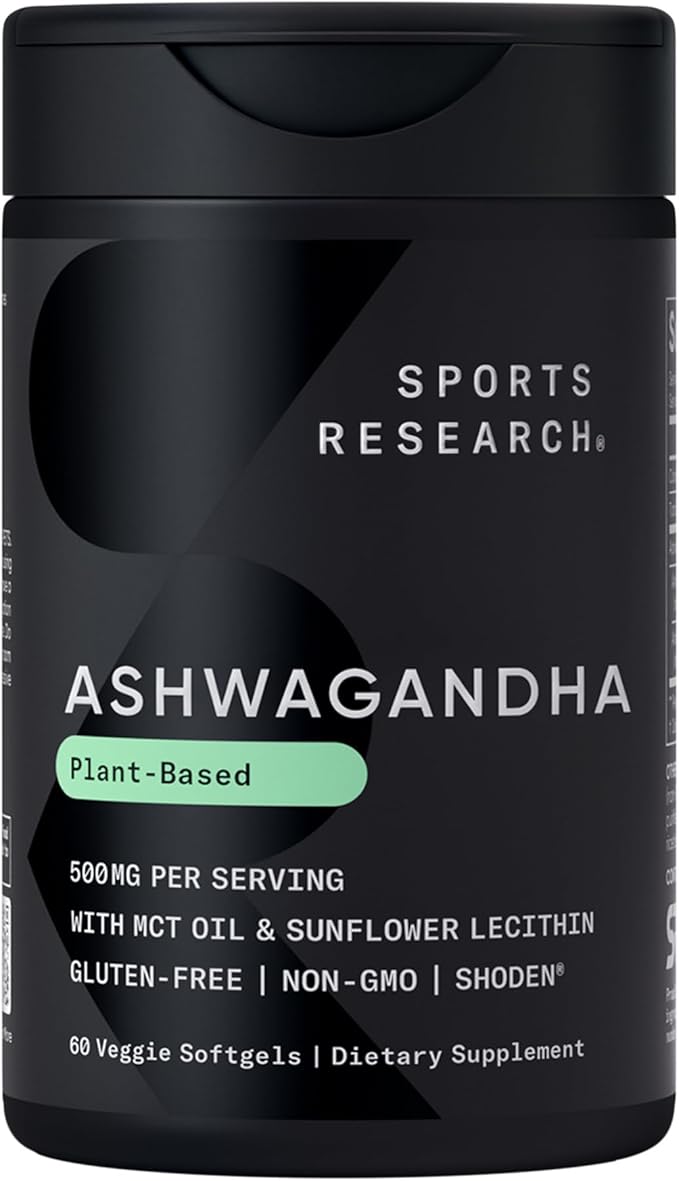 Sports Research Vitamin D3 K2 with Coconut Oil Ashwagandha Softgels with Coconut MCT Oil &amp Double Strength L-Theanine Supplement - Suntheanine Softgels for Focus Relaxation &amp Alertness