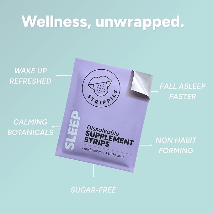Dissolvable Sleep Strips – Fast-Acting Melatonin 5mg with L-Theanine Lavender Chamomile Hibiscus &amp Valerian – Natural Cranberry Flavor – 90 Strips