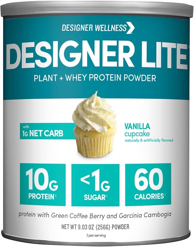 Designer Wellness Designer Lite Low Calorie Natural Protein Prebiotic Fiber Key Vitamins &amp Minerals Vanilla Cupcake and Chocolate Cookies &amp Cream Bundle