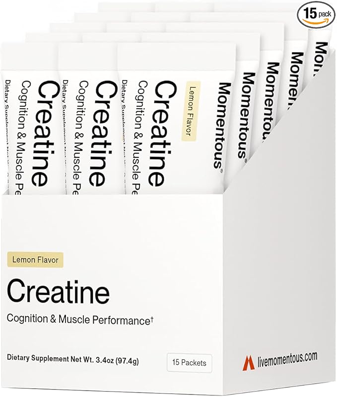 Momentous Creatine Lemon Monohydrate Powder - Creatine Powder - Supports Strength Lean Muscle &amp Recovery for Men &amp Women - NSF Certified for Sport - 6.49 g per Serving - 15 Servings