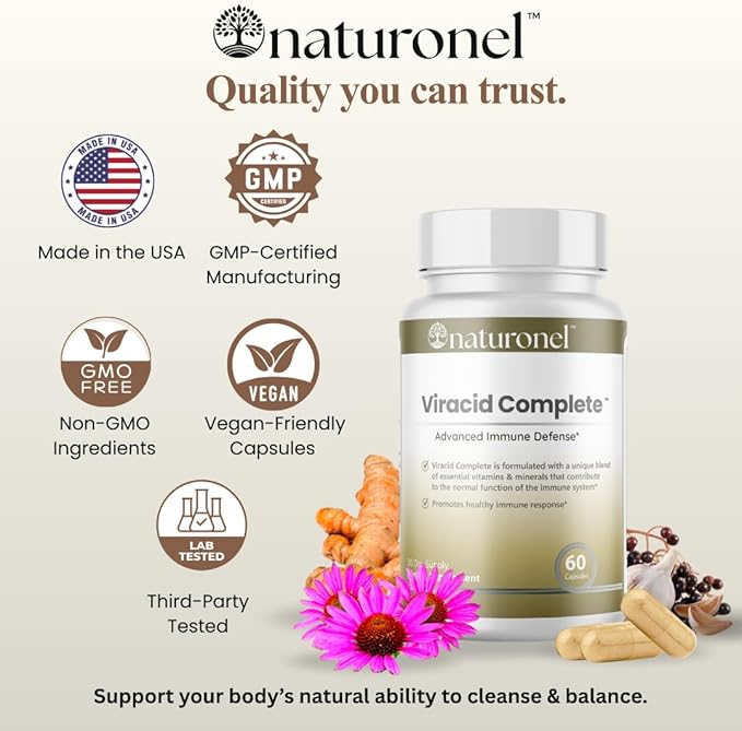 Viracid Complete – Comprehensive Immune Formula with Elderberry Echinacea Garlic Zinc L-Glutamine &amp Turmeric 95% Curcuminoids | Premium Supplement Made in USA GMP Certified (1)