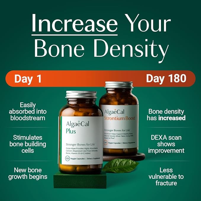 ALGAECAL - Bone Builder Pack for Bone Density Clinically Supported Plant Based Calcium Supplements &amp Strontium Vitamins K2 D3 Magnesium &amp 16 Minerals 3-Month Supply Made in USA
