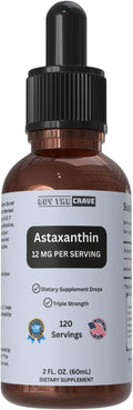 Astaxanthin Liquid Drops Infused with Cold Pressed Extra Virgin Olive Oil – 12mg per Serving – Natural Antioxidant Support – 2 fl oz Dropper Bottle – Vegan Non-GMO
