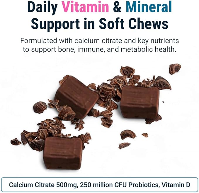 BariatricPal Sugar-Free Calcium Citrate Soft Chews | 500mg with Vitamin D &amp Probiotics | Chocolate Mint | 90 Count (1 Month Supply)