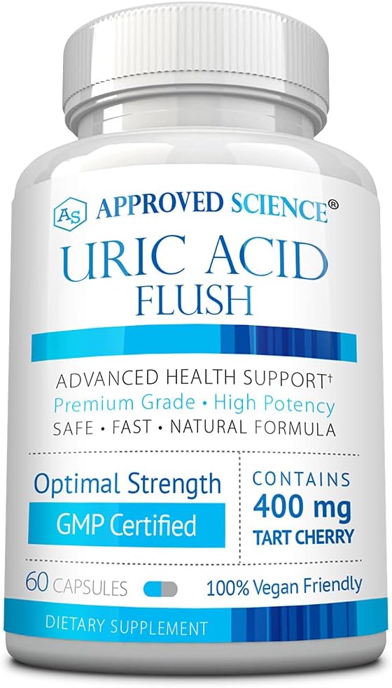 Approved Science Uric Acid Flush Supplement - Tart Cherry Turmeric Milk Thistle - Joint Support &amp Active Mobility - Made in USA - Vegan - 60 Capsules - 1 Month Supply