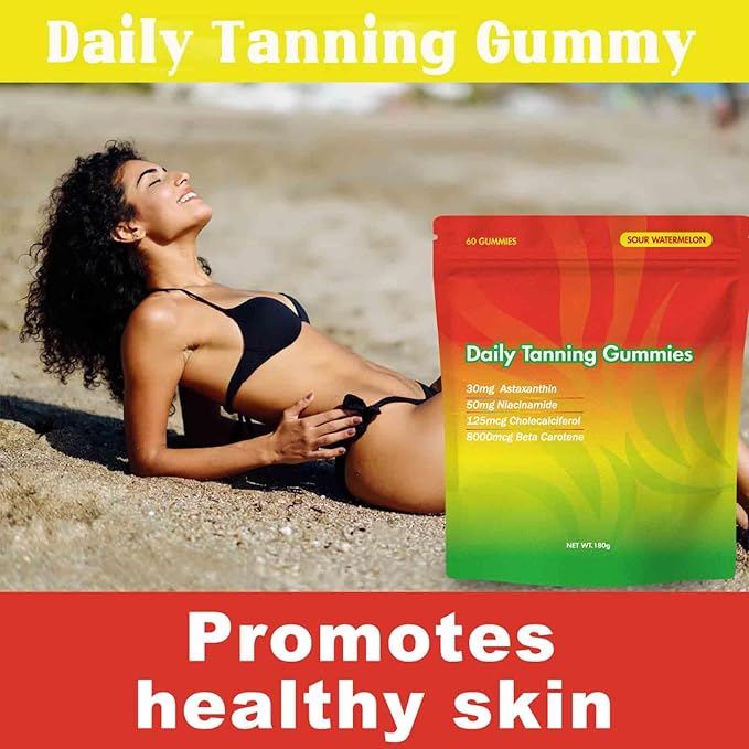 Tanning Gummies Daily Tanning Gummies Natural Tanning Supplement with Astaxanthin Lycopene &amp Beta Carotene 30-Day Supply for Skin Health &amp Glow