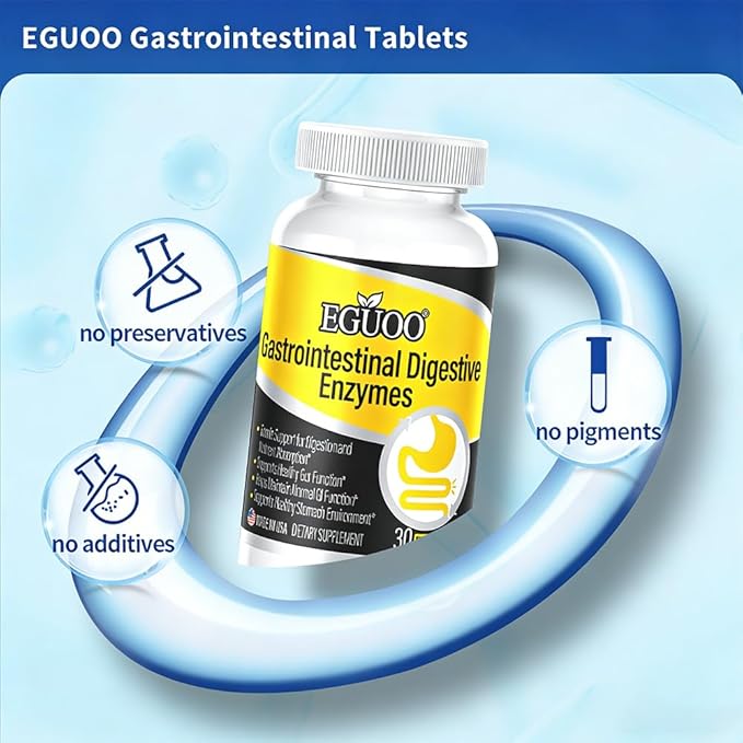Gastrointestinal Digestive Enzymes Multi-Prebiotic Complex with Plant Extracts 30 Tablets Dietary Supplement for Gut Health and Digestion Support