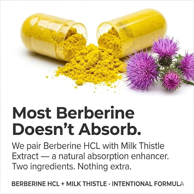 Berberine with Milk Thistle 500mg Formula HCL Complex Supplement with Silymarin for Better Absorption 90 Vegetarian Capsules 1 Bottle Overall Health Support