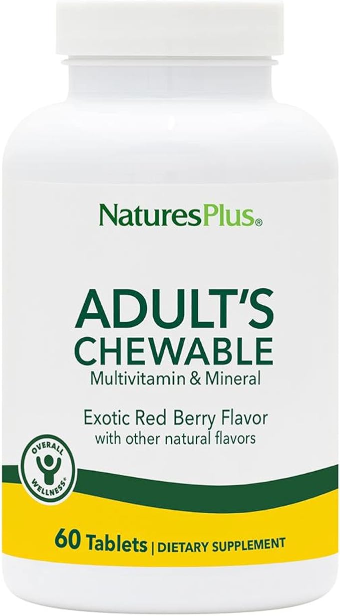 NaturesPlus Adult's Chewable - 60 Tablets Exotic Red Berry Flavor - Multivitamin &amp Mineral - Vegetarian Gluten Free - 60 Servings