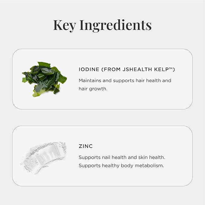 JSHealth Hair Growth Vitamins for Women. Hair + Energy with Kelp Iodine and Zinc. Supports Thickness Strength Energy. Nutritionist-Formulated (30 Capsules)