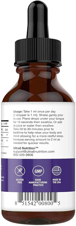 Ultra6 Nutrition Melatonin Drops with Valerian Root - Liquid Melatonin Sleeping Supplement with 5 HTP &amp Passion Flower - A Liquid Sleep Aid Strength Blend for Adults