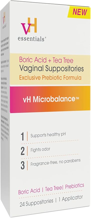 Jarrow Fem-Dophilus Probiotics 10 Billion CFU and vH Essentials Boric Acid Vaginal Suppositories with Tea Tree Oil and Lactic Acid - Feminine Health Bundle