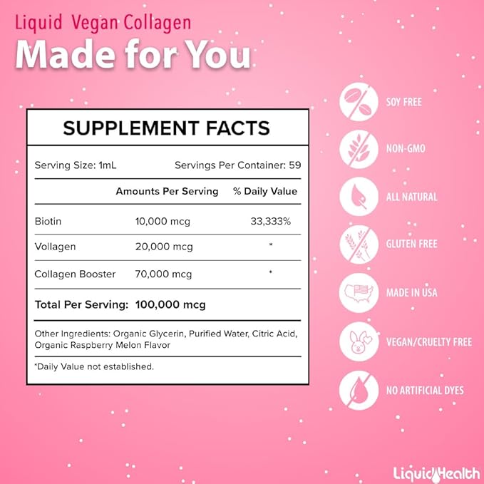 LIQUIDHEALTH Vegan Liquid Collagen Plus Biotin Drops &amp Complete Multiple Adult Daily Multivitamin Wellness Bundle - Hair &amp Nail Growth Skin Health Immune &amp Energy Support - USA Made Veg