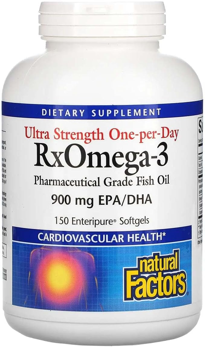 Natural Factors RxOmega-3 Ultra Strength - Brain &amp Heart Health Support - Eye Health Supplement with EPA &amp DHA - Supplement with Omega-3 Fatty Acids &amp Vitamin D3-150 Softgels (75 Servings)