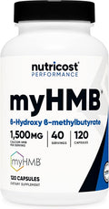 Nutricost myHMB Capsules 1500MG Calcium HMB Per Serving 120 Capsules 40 Servings - Performance Line Calcium B-Hydroxy B-Methylbutyrate Monohydrate