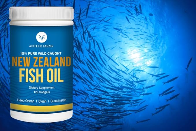 Antler Farms - 100% Pure Wild Caught New Zealand Fish Oil from Deep Ocean Cold Water Fish 120 Softgels - Clean Fresh Omega-3 EPA + DHA Supplement Keto Friendly Super Clean