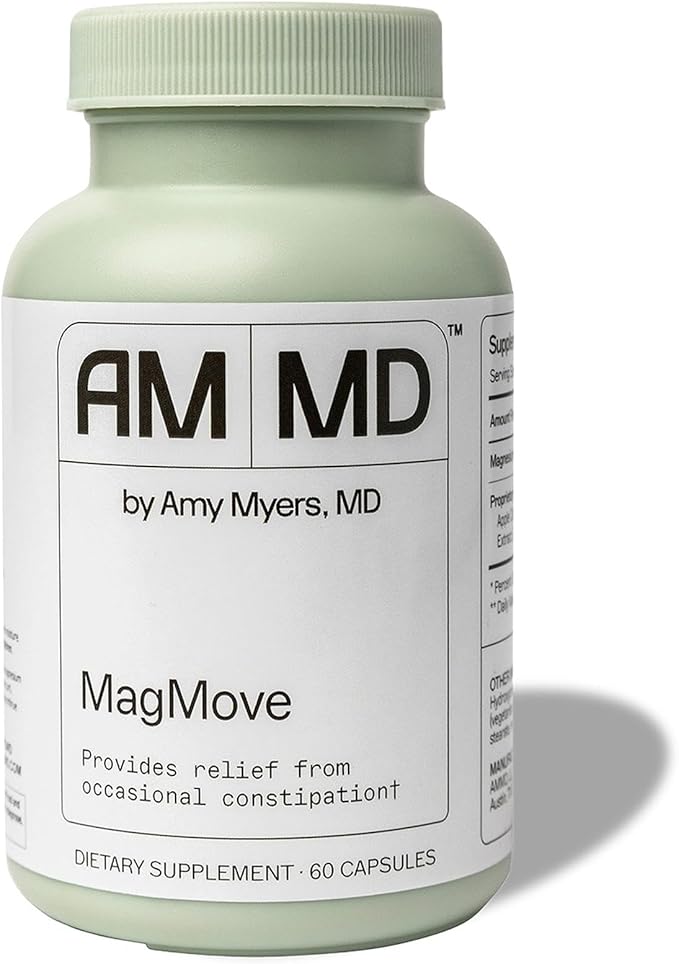 Amy Myers MD MagMove - Supports Healthy Bowel Movements - Magnesium Supplement for Gut Motility - with ACV Artichoke &amp Ginger - 60 Capsules (30 Servings)