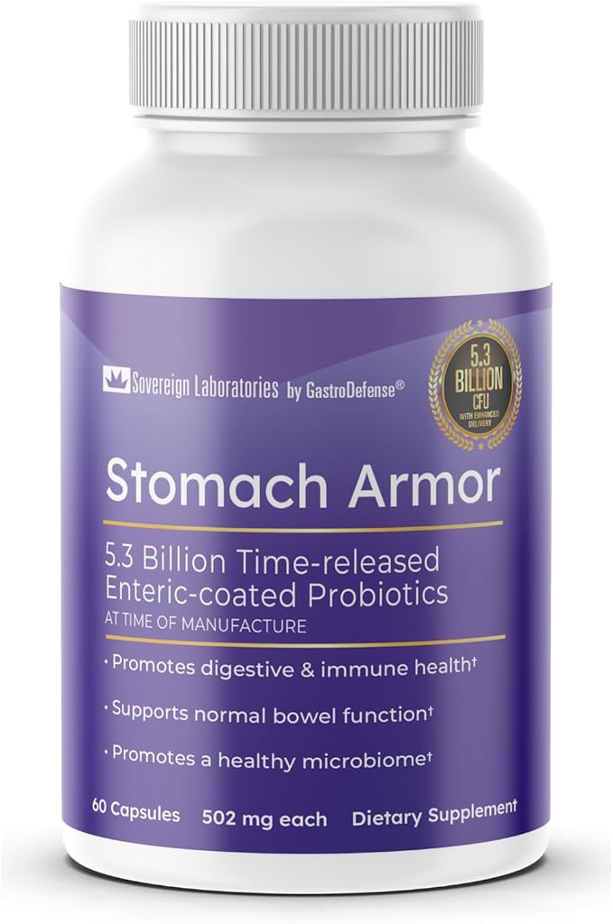 Stomach Armor - Shelf Stable Pre and Probiotic - Liposomal Colostrum-LD Enhanced. Beneficial Stains Colonize and Promote Gut Health Designed for Adult Women and Men