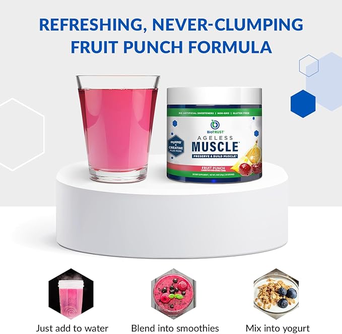 BioTrust Ageless Muscle Builder - Creatine HMB Powder with Vitamin D3 &amp Betaine - Build &amp Preserve Naturally Declining Muscle Mass &amp Strength - Fruit Punch 60 Servings