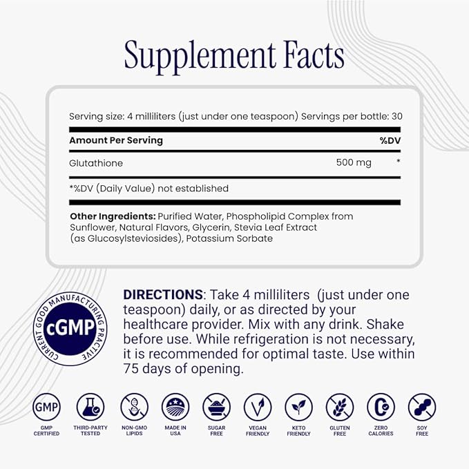 Rho Nutrition Liposomal Glutathione - Ultra High Absorption Liquid Glutathione Supplement - Supports Natural Detoxification Immune System Skin Health Mental Clarity &amp Overall Well-Being - 6-Pac