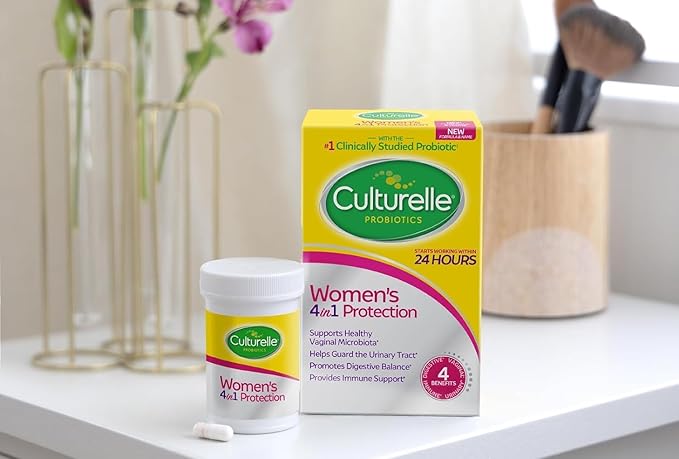 Culturelle 4-in-1 Probiotics for Women Daily Probiotic &amp Prebiotic Supplement to Support Vaginal Health Digestive Health Immune Health Occasional Diarrhea Gas &amp Bloating Relief Non-GMO