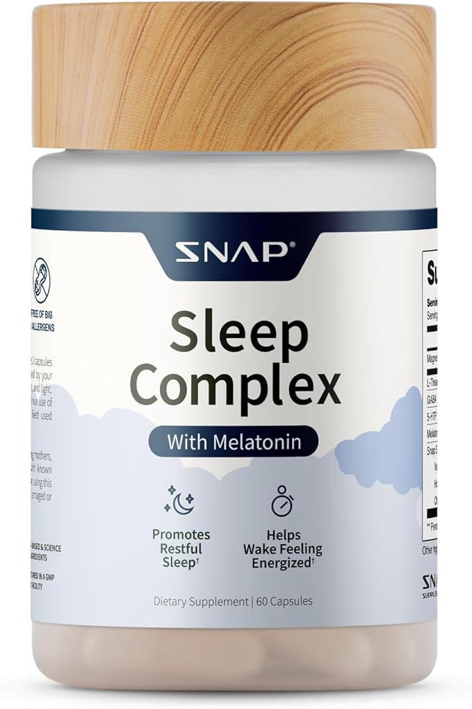Snap Supplements Natural Sleep Aid with Melatonin &amp Valerian Root – Supports Relaxation Restful Deep Sleep &amp Nighttime Recovery – 60 Capsules