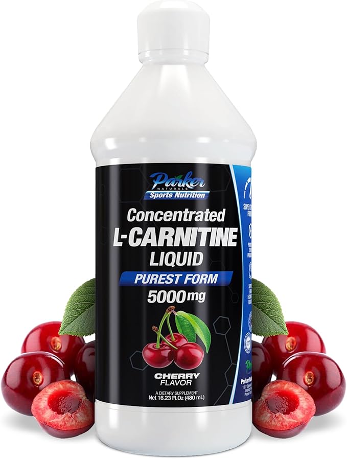 Parker Naturals Concentrated L-Carnitine Liquid 5000mg All Natural Cherry Flavored Supplement Liquid L-Carnitine with Vitamin V5 16.23 Fl. Oz