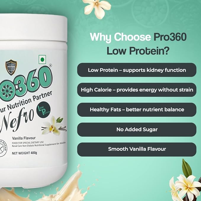 Nefro LP Powder Vanilla Flavour – 400g Low Protein Nutrition Supplement for Kidney Health (Non-Dialysis) – Vanilla Protein Powder Enriched with L-Taurine L-Carnitine &amp Essential Nutrients