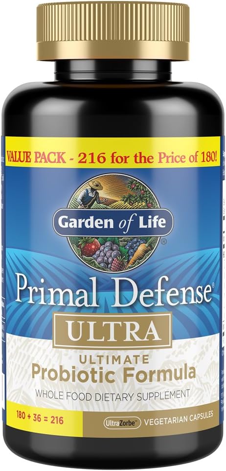 Garden of Life Probiotic and Multivitamin Bundle - Primal Defense Ultra Ultimate Probiotic 216 Capsules + Vitamin Code 50 &amp Wiser Men's Multivitamin 120 Capsules
