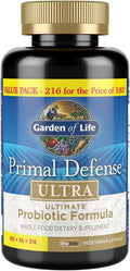 Garden of Life Probiotics for Digestive Health and Gut Health Balance Primal Defense Ultra Ultimate Formula 15 Billion CFU and 13 Strains Plus HSOs Vegetarian and Gluten Free 216 Capsules