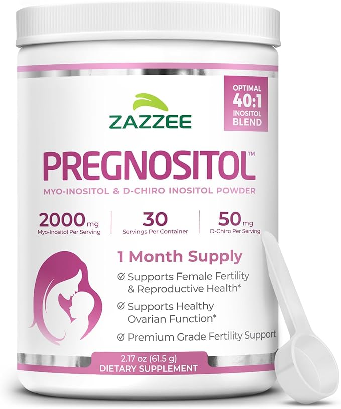 Zazzee PREGNOSITOL Powder 30 Day Supply Myo-Inositol and D-Chiro-Inositol 40:1 Fertility Blend Free Scoop for Exact Dosage Premium Balanced Formula 30 Servings Vegan All-Natural and Non-GMO